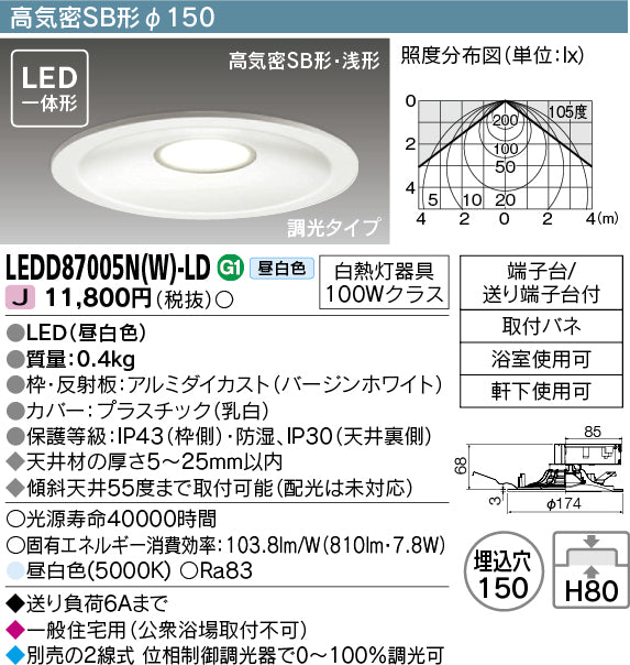 東芝（TOSHIBA）ダウンライト LEDD87005NW-LD