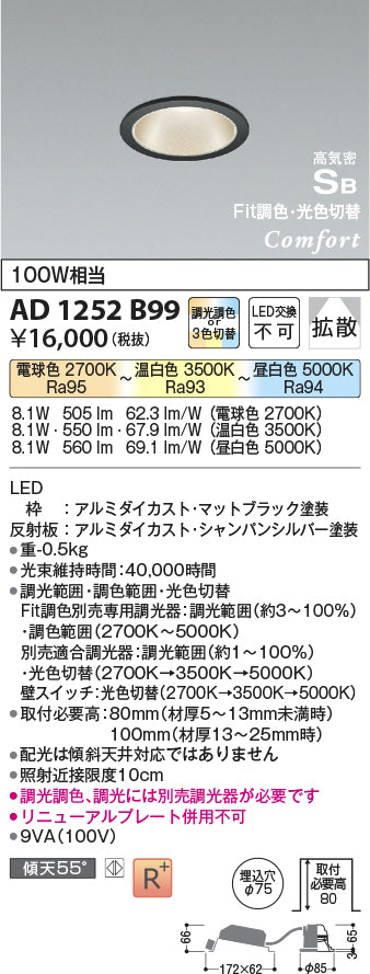 コイズミ（KOIZUMI）ダウンライト AD1252B99