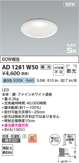 コイズミ（KOIZUMI）屋外灯 AD1281W50