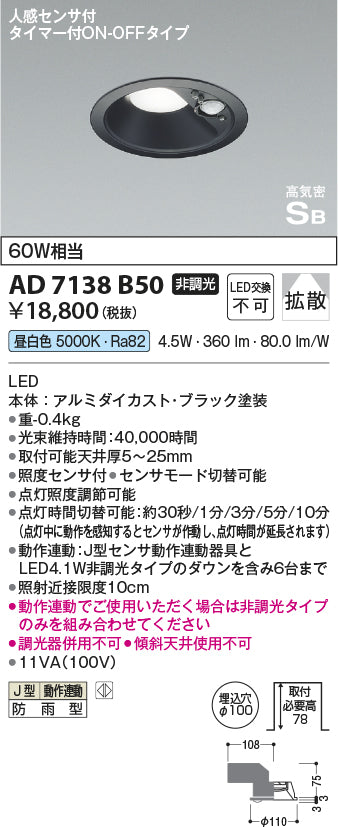 コイズミ（KOIZUMI）ポーチライト AD7138B50