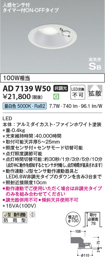 コイズミ（KOIZUMI）ポーチライト AD7139W50
