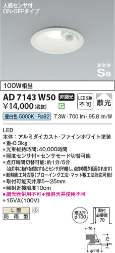コイズミ（KOIZUMI）ポーチライト AD7143W50