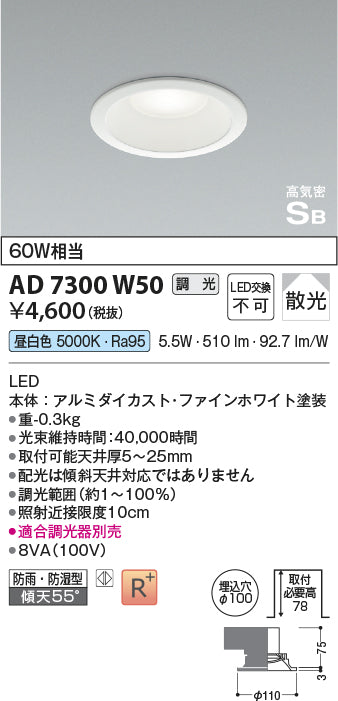 コイズミ（KOIZUMI）屋外灯 AD7300W50