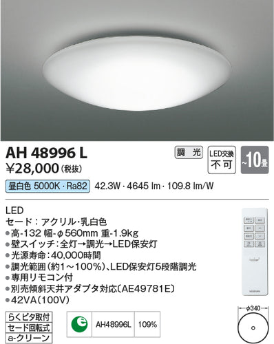 コイズミ（KOIZUMI）シーリングライト AH48996L