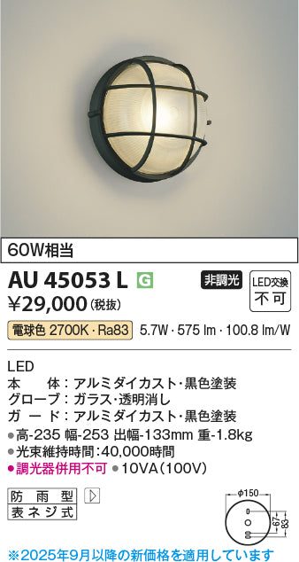 コイズミ（KOIZUMI）ポーチライト AU45053L