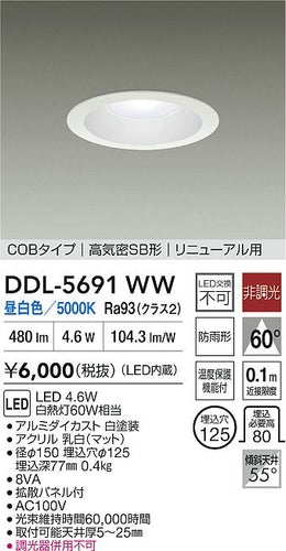 ダイコー（DAIKO）ダウンライト DDL-5691WW