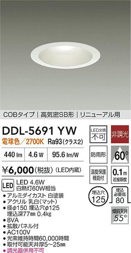 ダイコー（DAIKO）ダウンライト DDL-5691YW