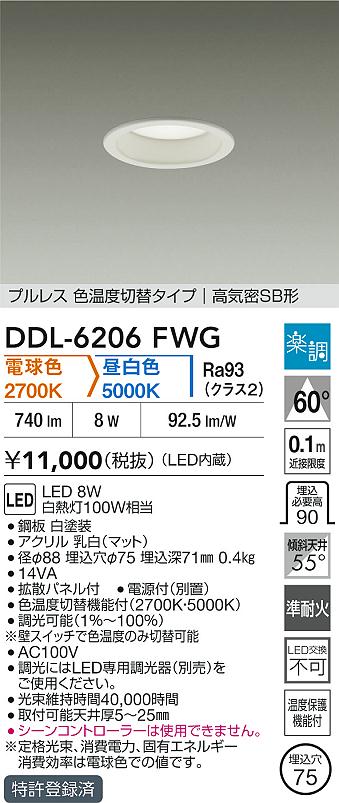 ダイコー（DAIKO）ダウンライト DDL-6206FWG