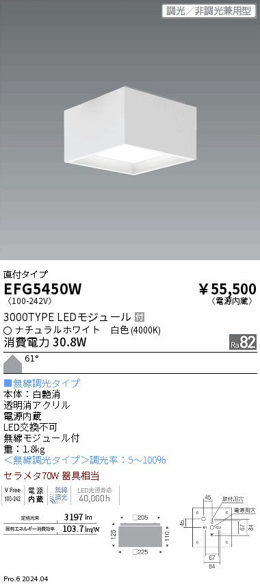 遠藤照明（ENDO）シーリングライト EFG5450W