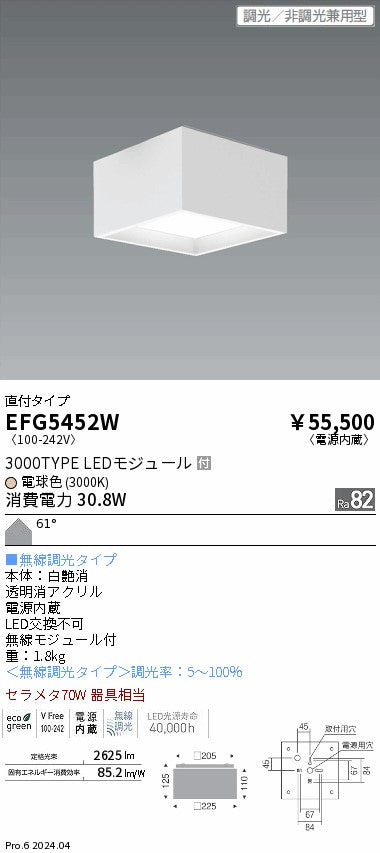 遠藤照明（ENDO）シーリングライト EFG5452W