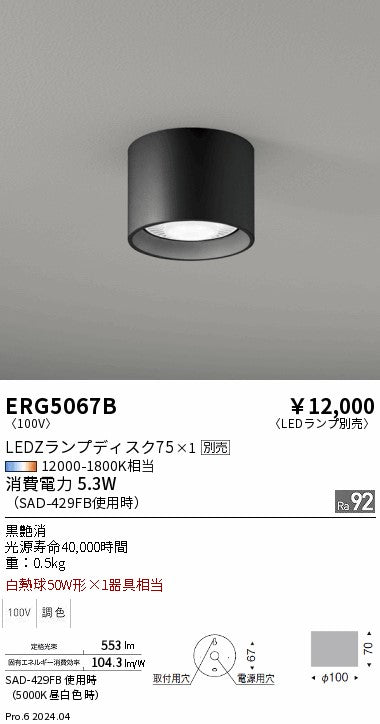 遠藤照明（ENDO）シーリングライト ERG5067B