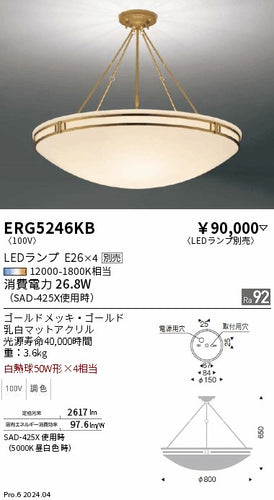 遠藤照明（ENDO）シーリングライト ERG5246KB