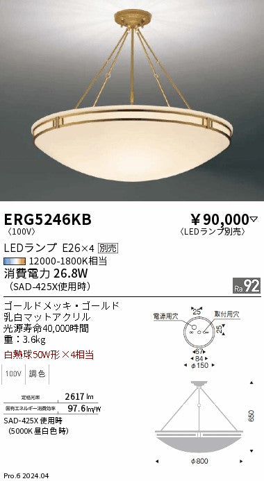 遠藤照明（ENDO）シーリングライト ERG5246KB