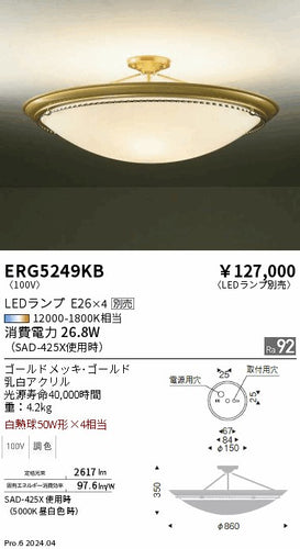 遠藤照明（ENDO）シーリングライト ERG5249KB