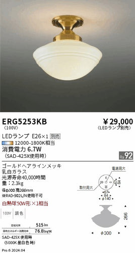 遠藤照明（ENDO）シーリングライト ERG5253KB