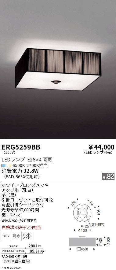 遠藤照明（ENDO）シーリングライト ERG5259BB