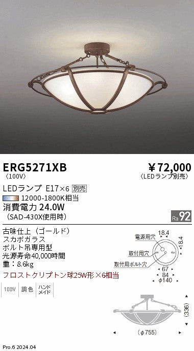 遠藤照明（ENDO）シーリングライト ERG5271XB