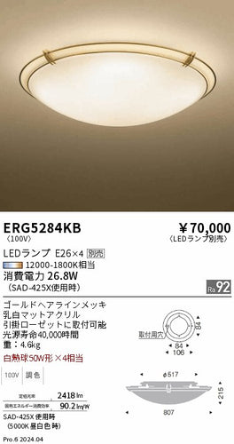 遠藤照明（ENDO）シーリングライト ERG5284KB