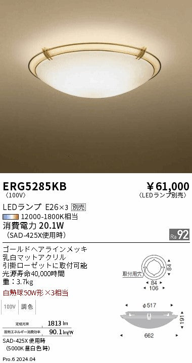 遠藤照明（ENDO）シーリングライト ERG5285KB