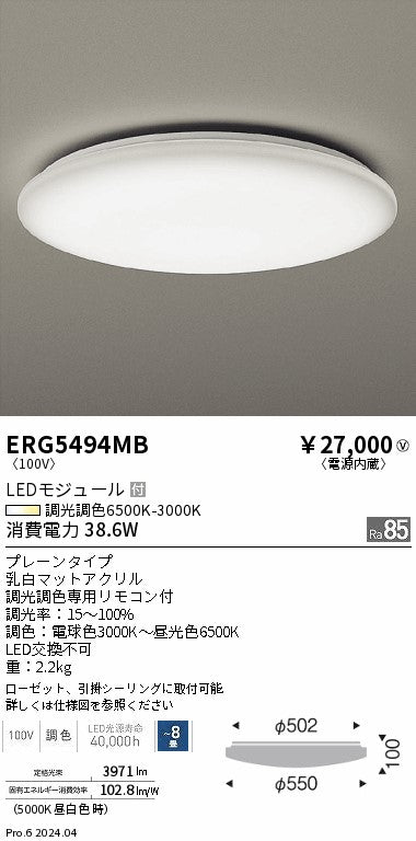 遠藤照明（ENDO）シーリングライト ERG5494MB