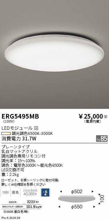 遠藤照明（ENDO）シーリングライト ERG5495MB