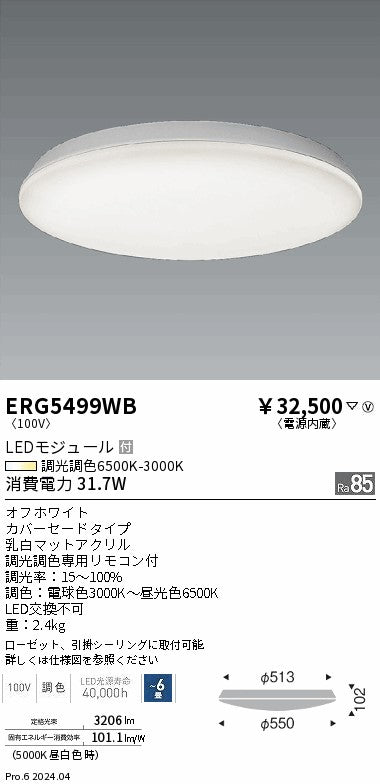 遠藤照明（ENDO）シーリングライト ERG5499WB