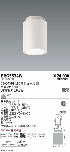 遠藤照明（ENDO）シーリングライト ERG5534W