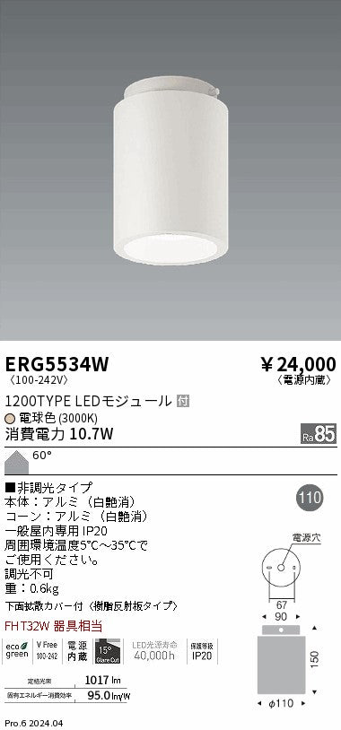 遠藤照明（ENDO）シーリングライト ERG5534W