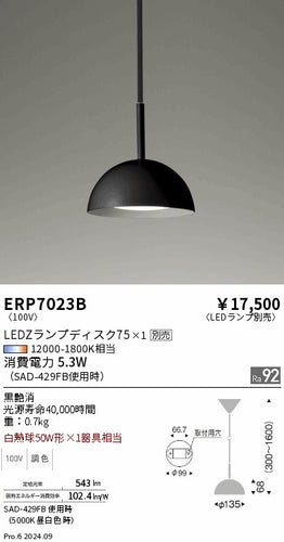 遠藤照明（ENDO）ペンダント ERP7023B