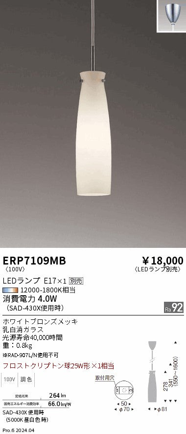 遠藤照明（ENDO）ペンダント ERP7109MB