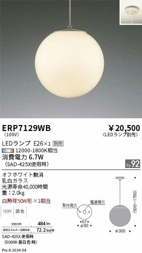 遠藤照明（ENDO）ペンダント ERP7129WB