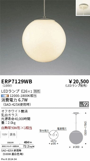 遠藤照明（ENDO）ペンダント ERP7129WB
