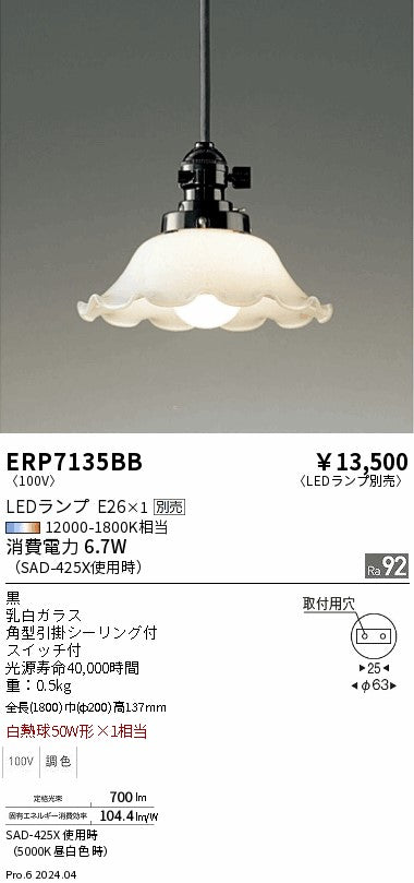遠藤照明（ENDO）ペンダント ERP7135BB