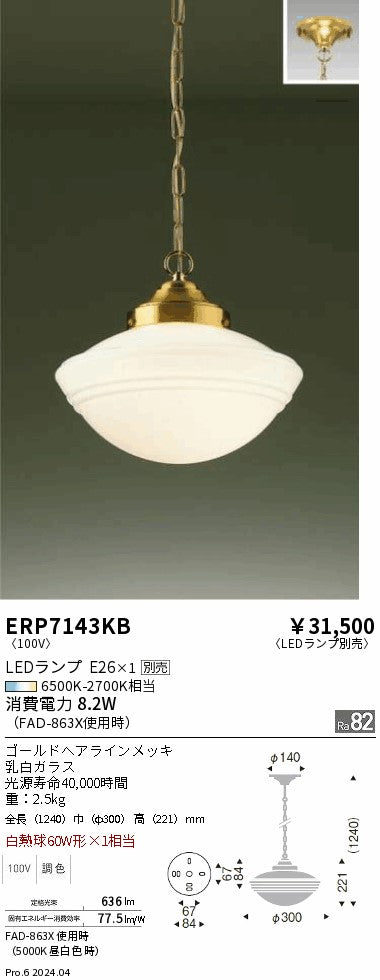 遠藤照明（ENDO）ペンダント ERP7143KB