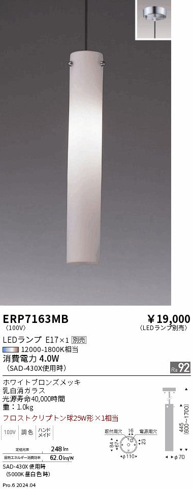 遠藤照明（ENDO）ペンダント ERP7163MB