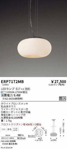 遠藤照明（ENDO）ペンダント ERP7172MB