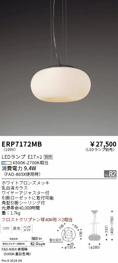 遠藤照明（ENDO）ペンダント ERP7172MB