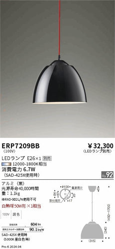 遠藤照明（ENDO）ペンダント ERP7209BB
