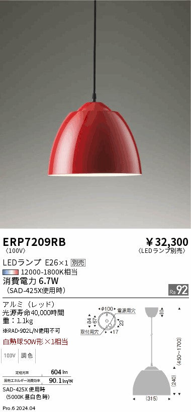 遠藤照明（ENDO）ペンダント ERP7209RB