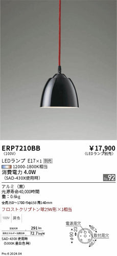 遠藤照明（ENDO）ペンダント ERP7210BB