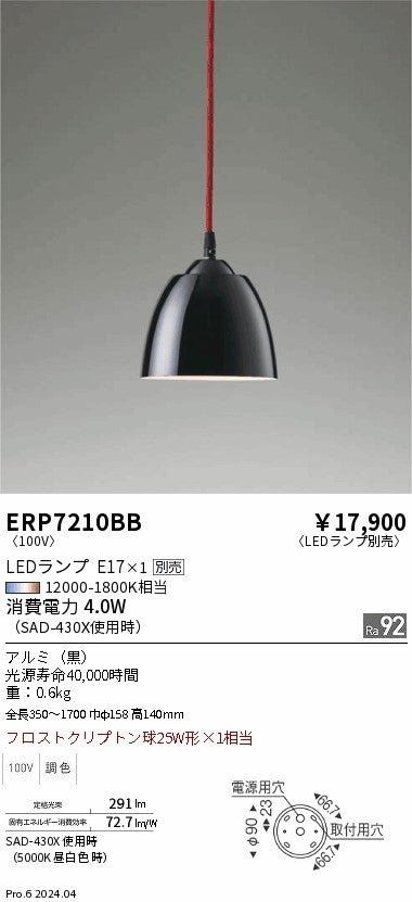 遠藤照明（ENDO）ペンダント ERP7210BB