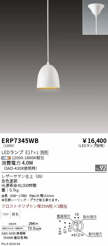 遠藤照明（ENDO）ペンダント ERP7345WB