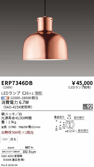 遠藤照明（ENDO）ペンダント ERP7346DB
