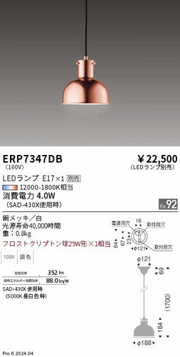 遠藤照明（ENDO）ペンダント ERP7347DB