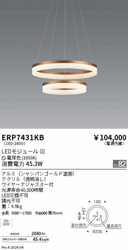 遠藤照明（ENDO）ペンダント ERP7431KB