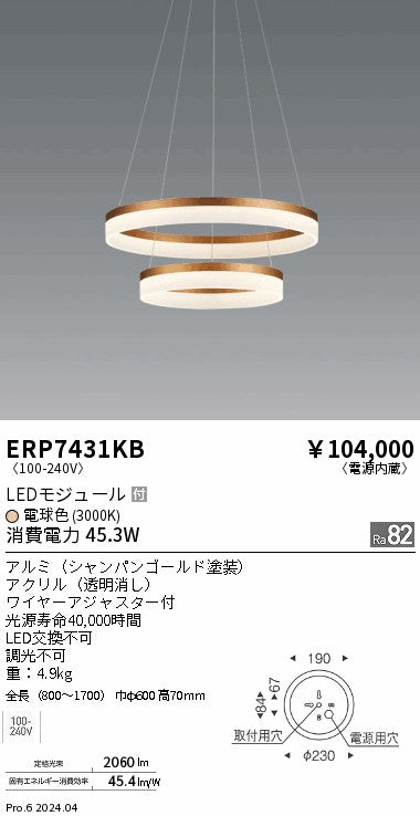 遠藤照明（ENDO）ペンダント ERP7431KB