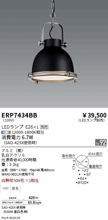 遠藤照明（ENDO）ペンダント ERP7434BB
