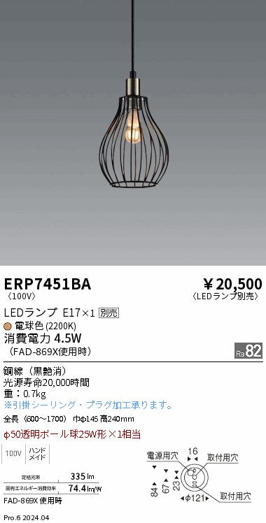 遠藤照明（ENDO）ペンダント ERP7451BA