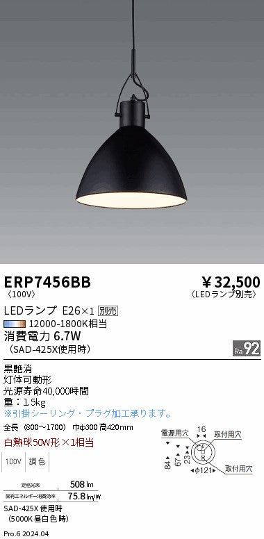 遠藤照明（ENDO）ペンダント ERP7456BB