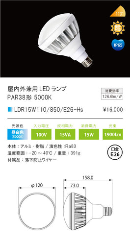 テスライティング（TES LIGHTING）ランプ類 LDR15W110850E26-Hs